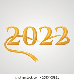 Isolated cartoon text numbers from silk ribbons 2022 new year.