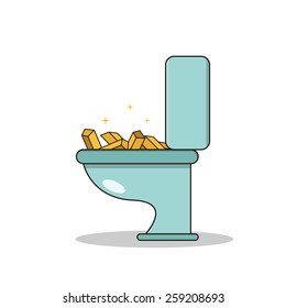 Isolated cartoon treasure gold on toilet