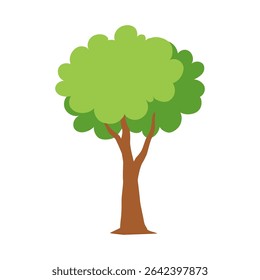 Isolated Cartoon Tree with Green Leaves and Brown Trunk on White Background, simple drawing
