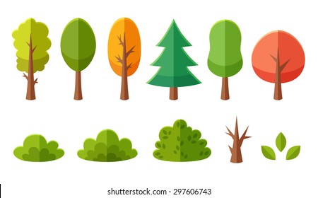 Isolated cartoon trees and bushes pack