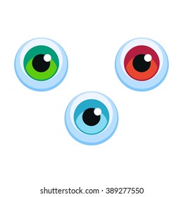 Isolated cartoon vector blue, green, red eyeball icon