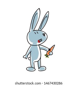 Isolated cartoon vector illustration of rabbit with carrot