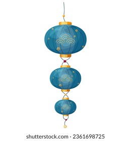 Isolated cartoon vector illustration of triple Chinese Lantern with an ornament. Symbol of Chinese culture. Element of Mid-Autumn Festival, Lantern festival, Chinese New Year and Korean Chuseok