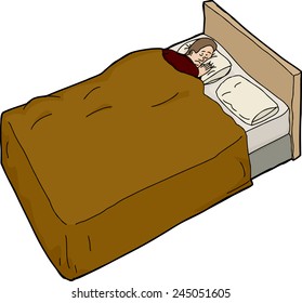 Isolated cartoon of worried European man unable to sleep