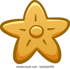 Isolated cartoon yellow plastic children's sand mold in the shape of a star. Toy for playing in the sandbox. White background, vector.