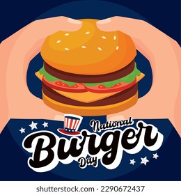 Isolated cartoonish hamburger Colored burger day template Vector
