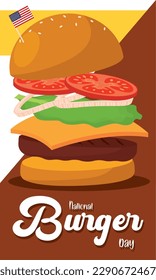 Plantilla de día de hamburguesa de caricatura aislada Colorida de hamburguesa Vector