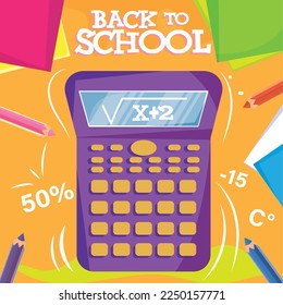 Isolated cartoonish math calculator Back to school colored poster Vector