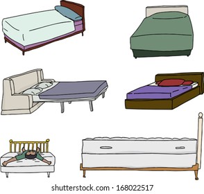 Isolated cartoons of beds over white background