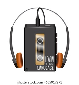 Isolated cassette player with headphones, Vector illustration