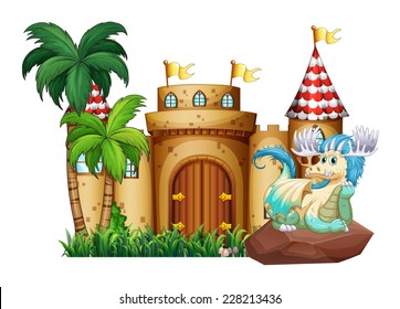 Isolated castle with a dragon