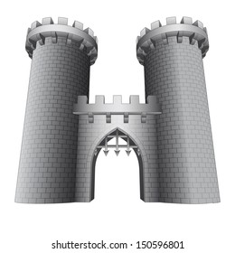 isolated castle gate with two towers vector illustration