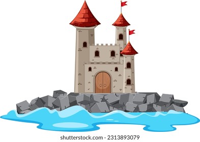 Isolated castle on the island illustration