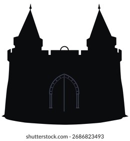 Isolated castle outline with pointed roofs and arched entrance minimalist style