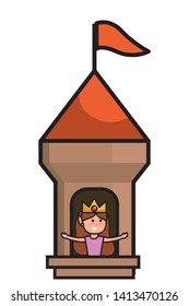 Isolated castle tower with pennants design vector illustration