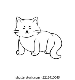 Isolated cat black draw line vector illustration