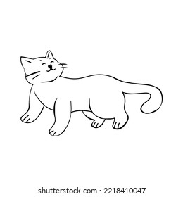 Isolated cat black draw line vector illustration
