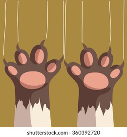 isolated cat foot, scratching claws, simple cartoon flat style, vector illustration.