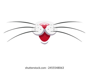 Isolated cat nose, open mouth and long whiskers. Cute face of a cat, dog or rabbit. A fun children's print or logo for a pet grooming business.Vector illustration 