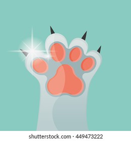 Isolated cat paw with nails, Vector illustration