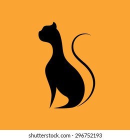 Isolated cat silhouette icon on orange background
