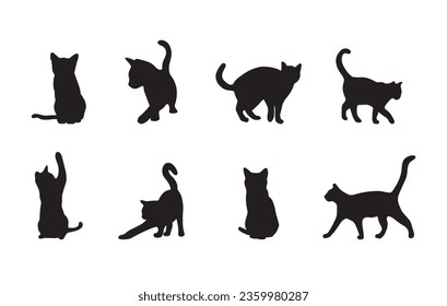 Isolated Cat Silhouette set on white background. 