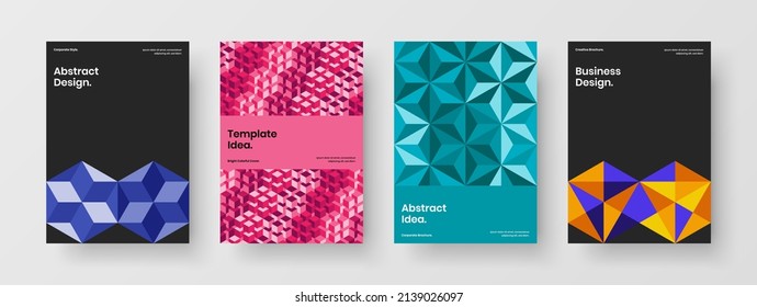 Conjunto de concepto de vector de diseño de portada de catálogo aislada A4. Colección de plantillas de identidad de empresa de mosaicos geométricos creativos.