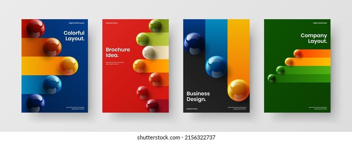 Conjunto de ilustraciones vectoriales de diseño de portada aislada A4. Conjunto de plantillas de panfleto de esferas 3D modernas.