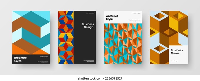 Isolated catalog cover A4 vector design template set. Trendy geometric shapes booklet illustration composition.