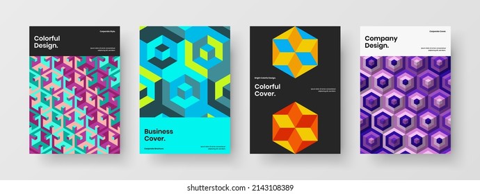 Isolated catalog cover design vector layout bundle. Simple mosaic hexagons handbill concept collection.