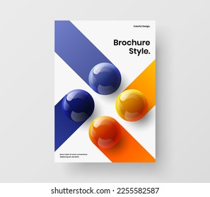 Isolated catalog cover design vector concept. Unique 3D balls corporate brochure illustration.