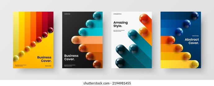 Isolated catalog cover vector design layout collection. Abstract realistic spheres leaflet template composition.