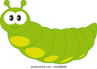 Cute Caterpillar Cartoon Green Caterpillar Character: เวกเตอร์สต็อก