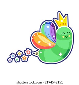 Isolated caterpillar rainbow sticker vector illustration