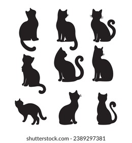 Isolated Cats on the white background. Animals silhouettes. Vector EPS 10.	
