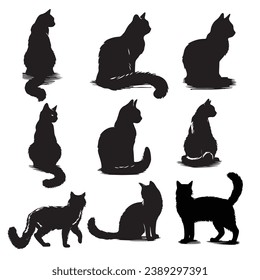 Isolated Cats on the white background. Animals silhouettes. Vector EPS 10.	