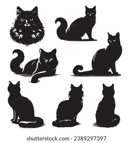Isolated Cats on the white background. Animals silhouettes. Vector EPS 10.	
