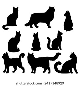 Isolated cats on the white background. cats silhouettes. Vector EPS 10.	