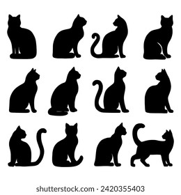  Isolated cats on the white background. cats silhouettes. Vector EPS 10