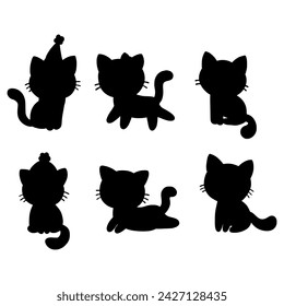 Isolierte Katzen auf dem weißen Hintergrund. Tiere Silhouetten. Vektor EPS 10.	