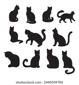 Isolated Cats on the white background. Animals silhouettes. Vector EPS 10.	