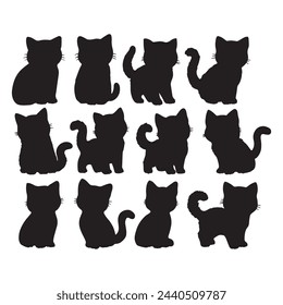 Isolated Cats on the white background. Animals silhouettes. Vector EPS 10.	