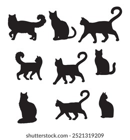 Isolated Cats on the white background. Animals silhouettes. Vector EPS 10.	
