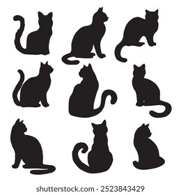 Isolated Cats on the white background. Animals silhouettes. Vector EPS 10.	
