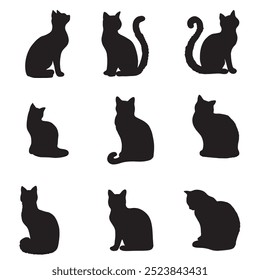 Isolated Cats on the white background. Animals silhouettes. Vector EPS 10.	
