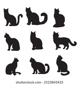 Isolated Cats on the white background. Animals silhouettes. Vector EPS 10.	
