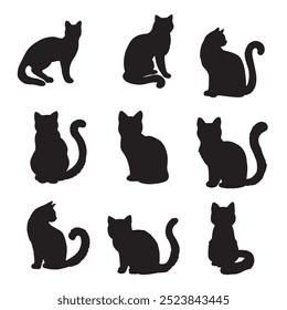 Isolated Cats on the white background. Animals silhouettes. Vector EPS 10.	

