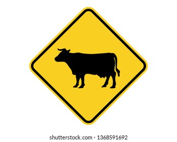 isolated cattle cross walk warning sign on light yellow diamond board  flat vector design