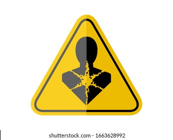 isolated caution health, common hazards symbols on yellow round triangle board warning sign for icon, label, logo or package industry etc. flat paperwork style vector design. 