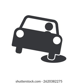 Pictograma de precaución aislado que cae en un socavón en la carretera, agujeros de advertencia en la carretera